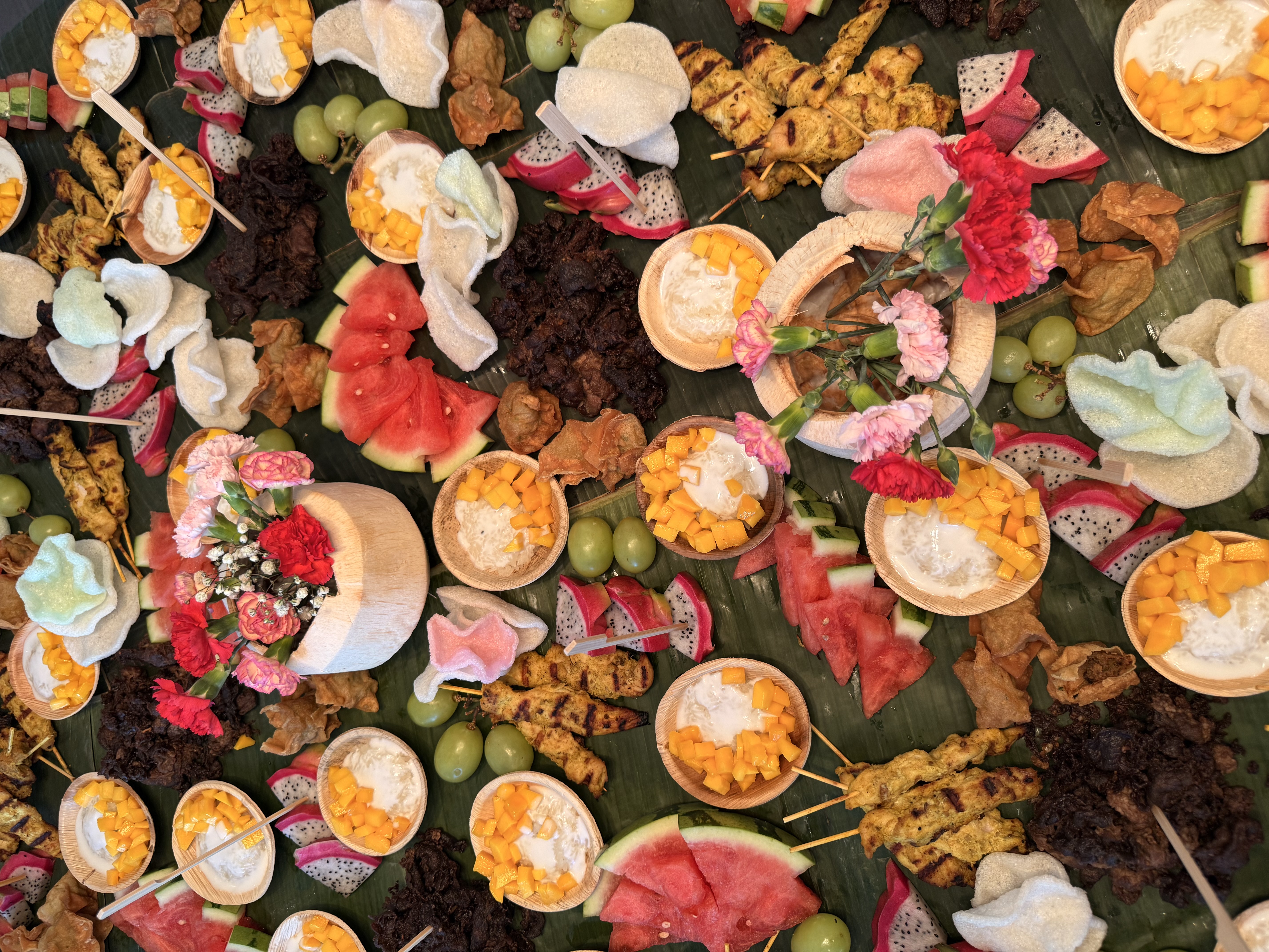 A spread of Soi Ram Thai street food laid out for catering